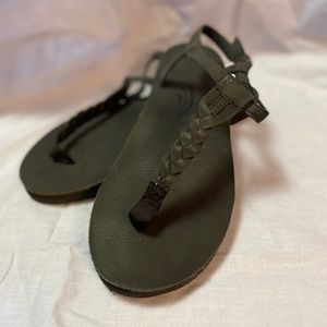 Rainbow Braided T-Strap Sandals